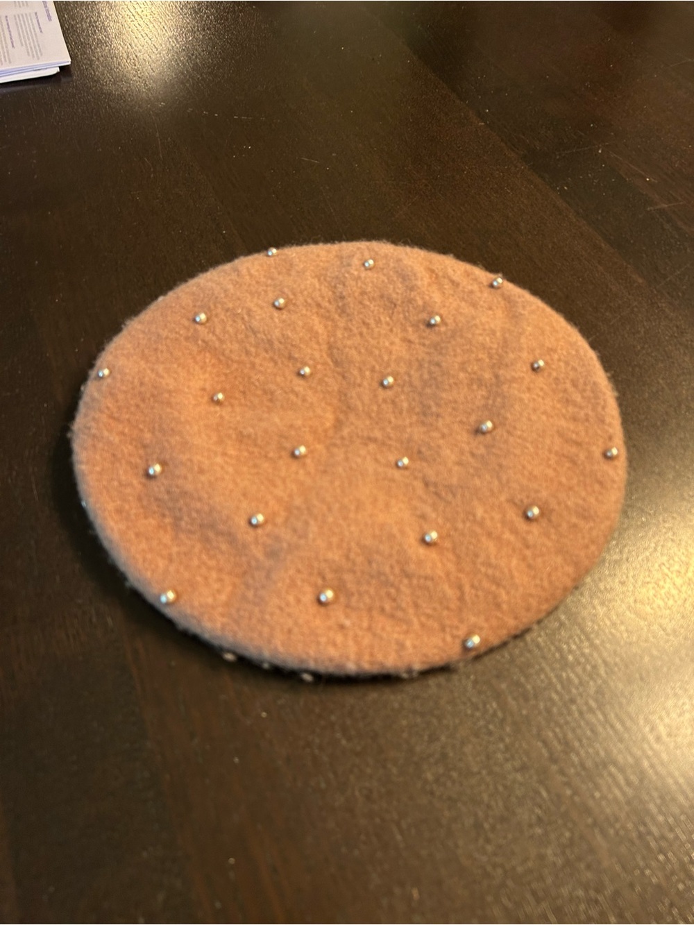 Anthropologie Adelaide Blush Wool Beret with Faux Pearl Accents